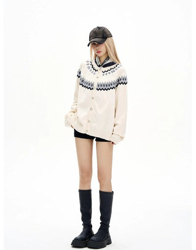 Nordic Pattern Knit Cardigan Korean Street Fashion Cardigan By MaxDstr Shop Online at OH Vault
