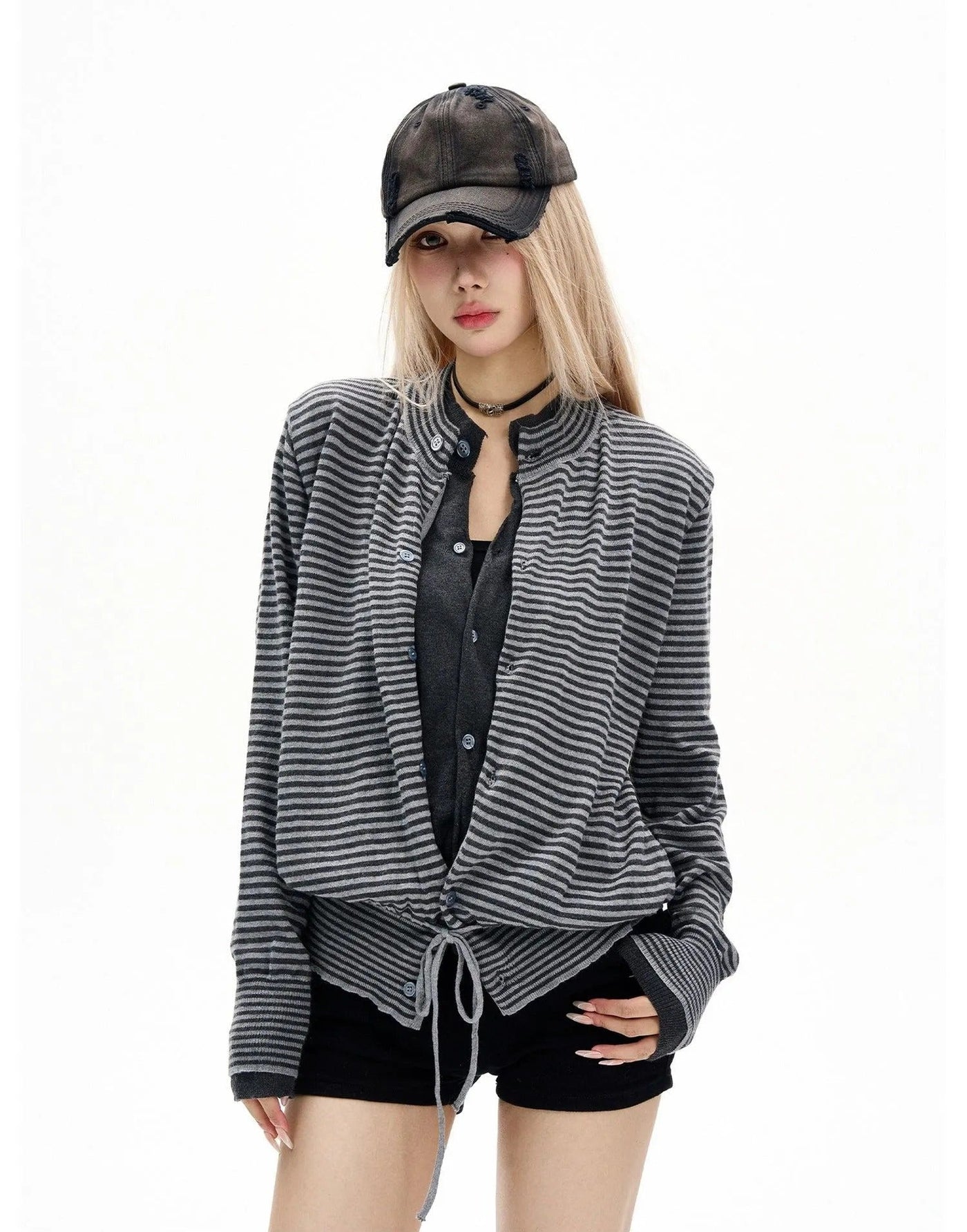 Drawstring Striped Cardigan Korean Street Fashion Cardigan By MaxDstr Shop Online at OH Vault