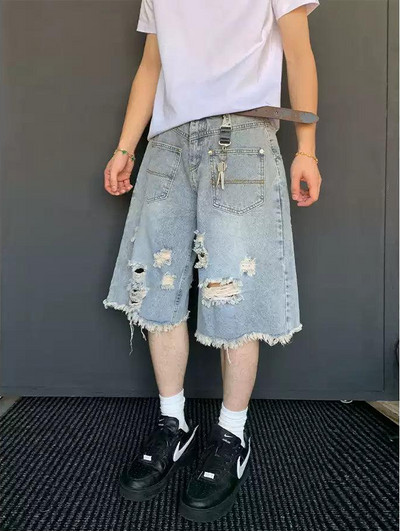 Front Pockets Distressed Denim Shorts Korean Street Fashion Shorts By Poikilotherm Shop Online at OH Vault