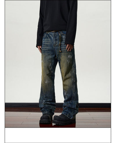 Ink-Splashed Flared Jeans Korean Street Fashion Jeans By A PUEE Shop Online at OH Vault