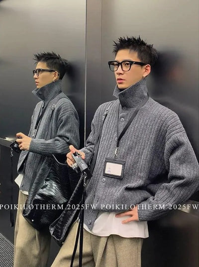 Textured Collar & Button Sweater Korean Street Fashion Cardigan By Poikilotherm Shop Online at OH Vault