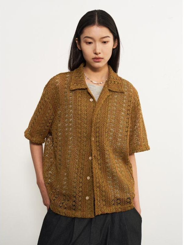 Patterned and Buttoned Knit Shirt Korean Street Fashion Shirt By 11St Crops Shop Online at OH Vault