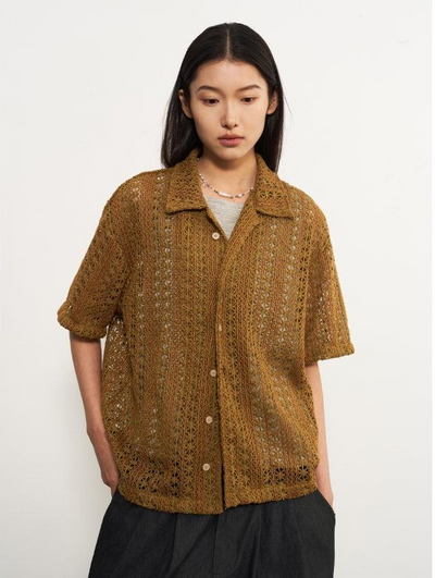 Patterned and Buttoned Knit Shirt Korean Street Fashion Shirt By 11St Crops Shop Online at OH Vault