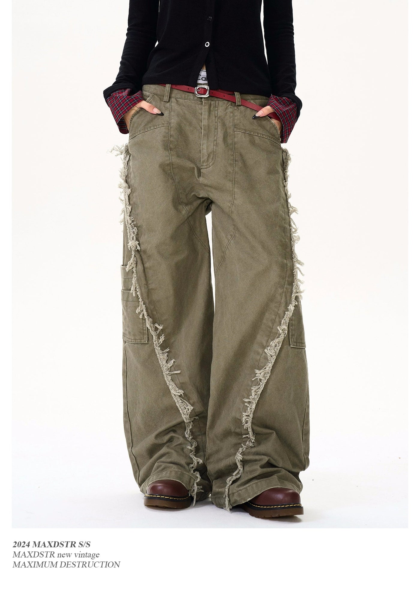 Washed Fringed Detail Pants Korean Street Fashion Pants By MaxDstr Shop Online at OH Vault