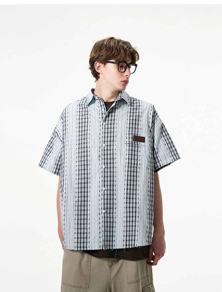 Plaid & Striped Short Sleeve Shirt Korean Street Fashion Shirt By Mad Witch Shop Online at OH Vault