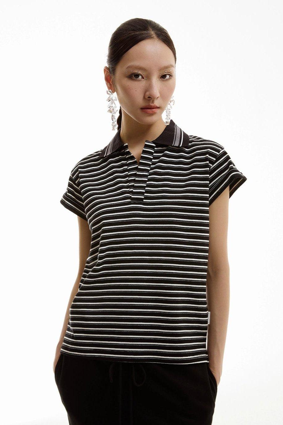 Striped Boxy Cut Polo Korean Street Fashion Polo By Funky Fun Shop Online at OH Vault