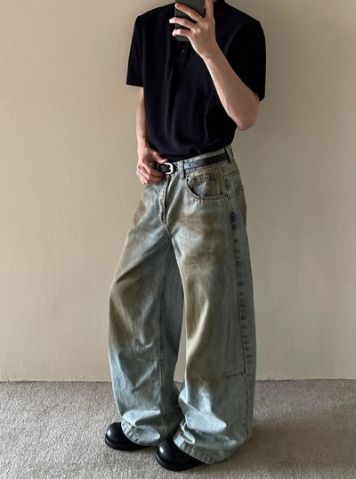 Dirty Dyed Wide Leg Jeans Korean Street Fashion Jeans By MaxDstr Shop Online at OH Vault