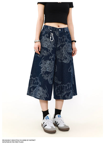 Chinese Style Full-Print Denim Shorts Korean Street Fashion Shorts By Mr Nearly Shop Online at OH Vault