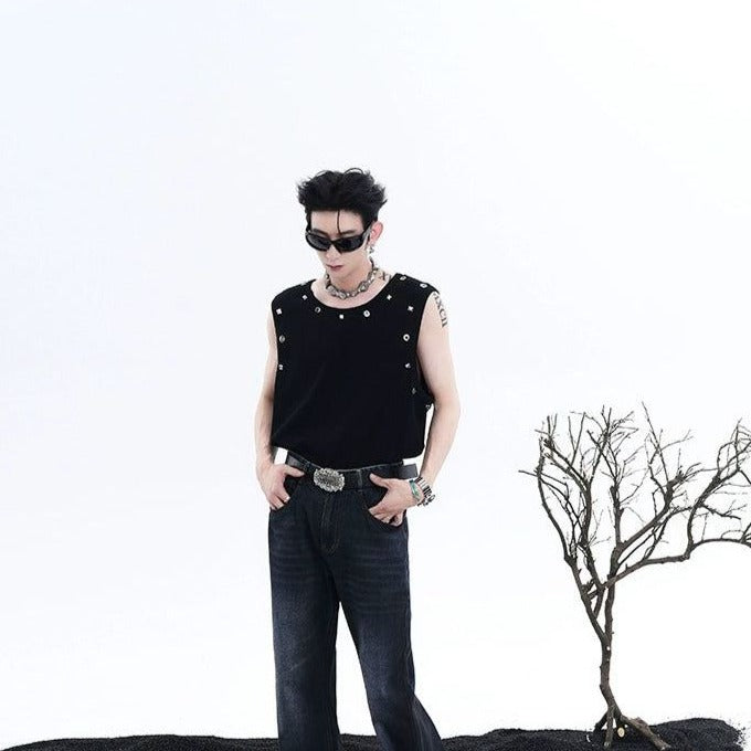 Metal Rivet Detail Tank Top Korean Street Fashion Tank Top By Slim Black Shop Online at OH Vault