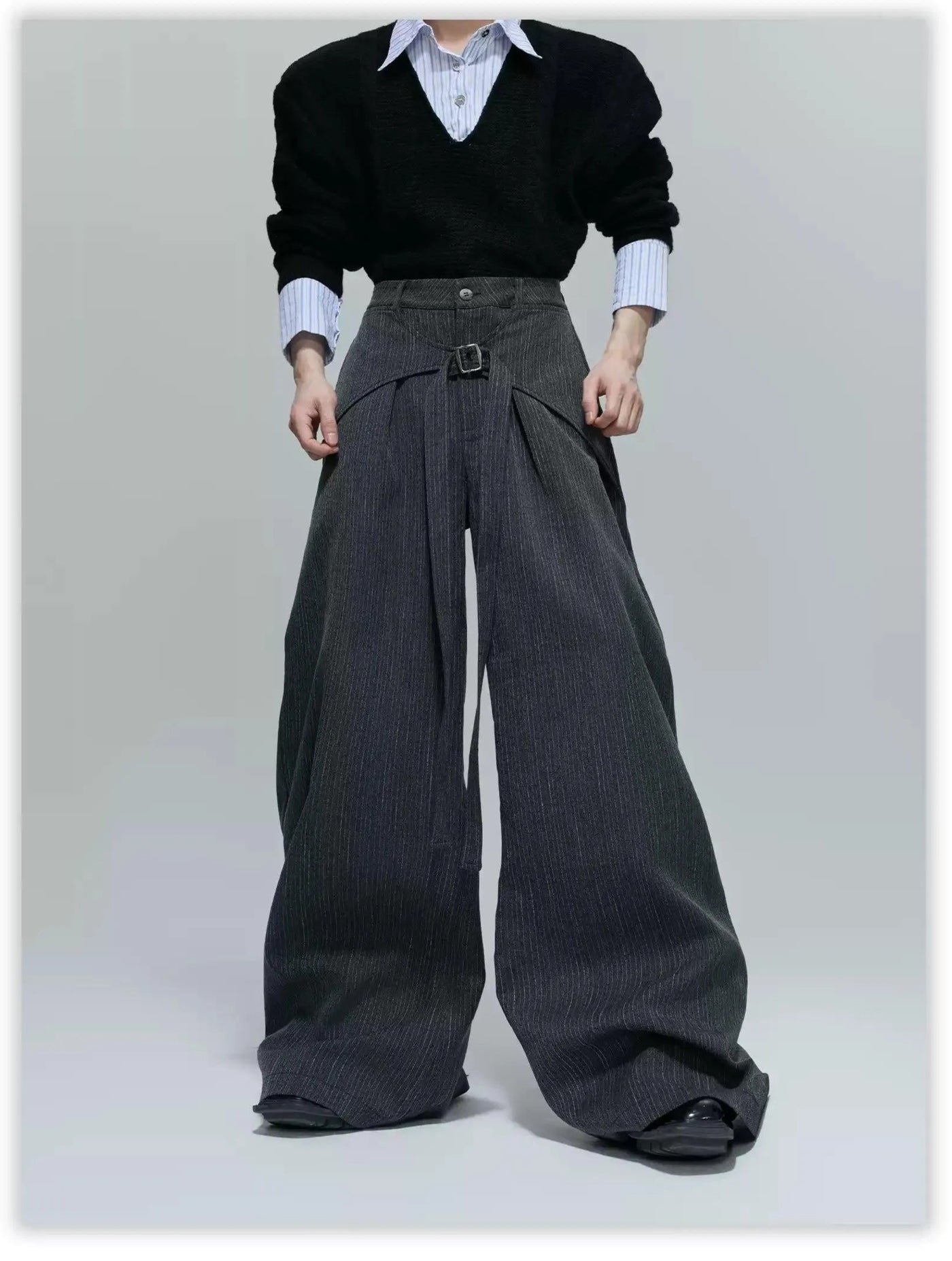 Structured Mid Strap Striped Pants Korean Street Fashion Pants By Argue Culture Shop Online at OH Vault