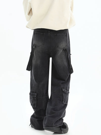 Multi-Straps Cargo Jeans Korean Street Fashion Jeans By INS Korea Shop Online at OH Vault