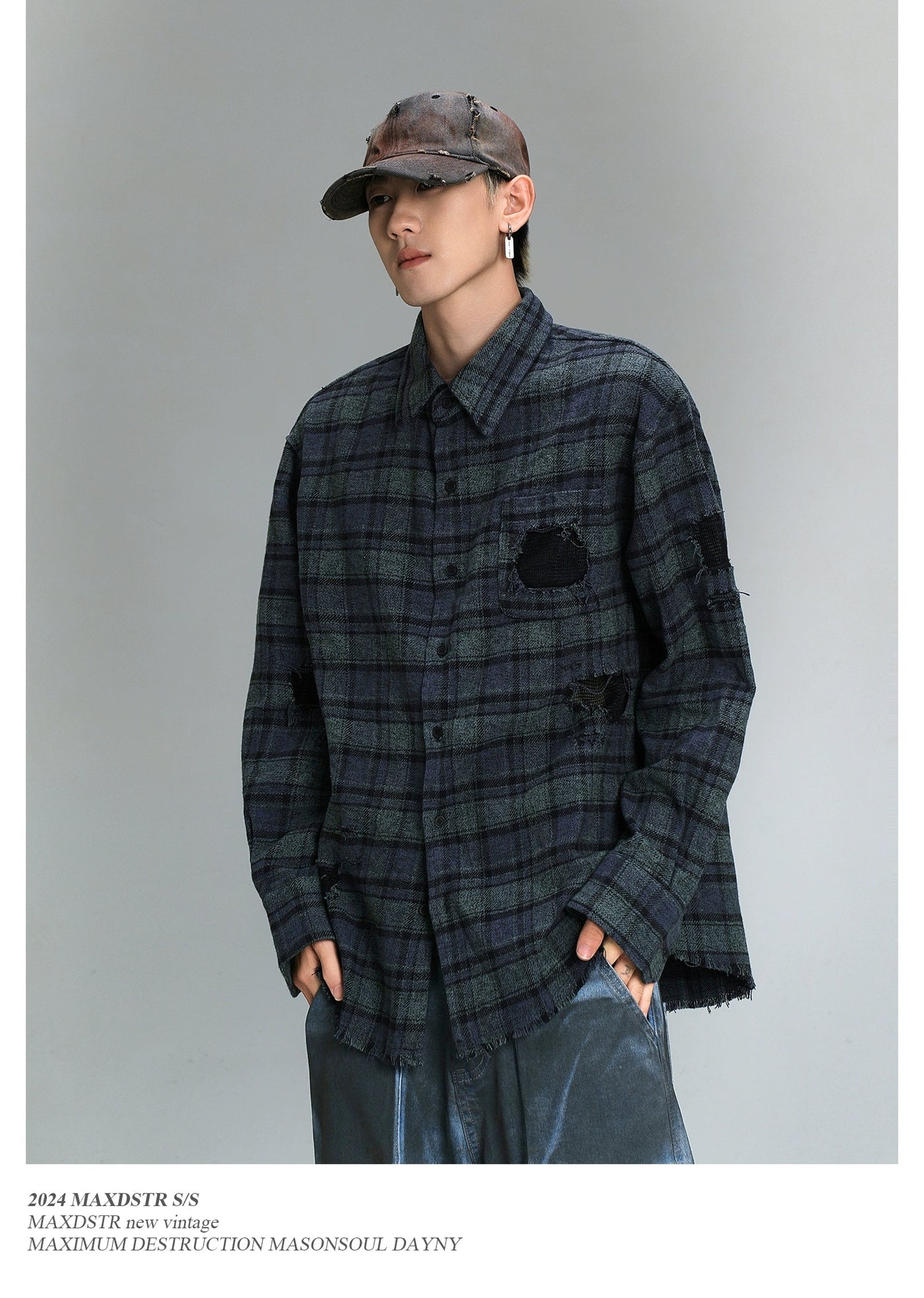 Grid Plaid Ripped Shirt Korean Street Fashion Shirt By MaxDstr Shop Online at OH Vault