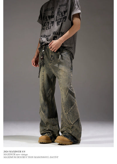 Mud Washed & Spliced Straight Jeans Korean Street Fashion Jeans By MaxDstr Shop Online at OH Vault