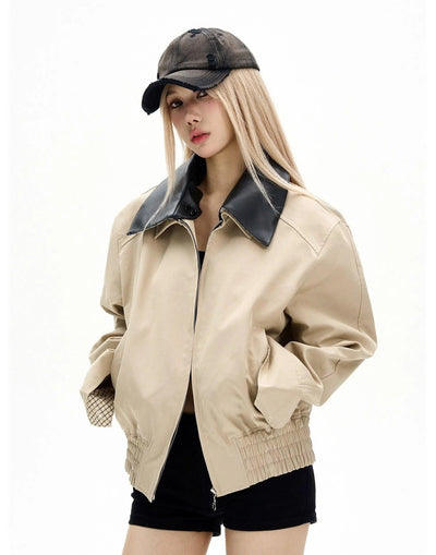 Layered Collar Ruched Hem Jacket Korean Street Fashion Jacket By MaxDstr Shop Online at OH Vault
