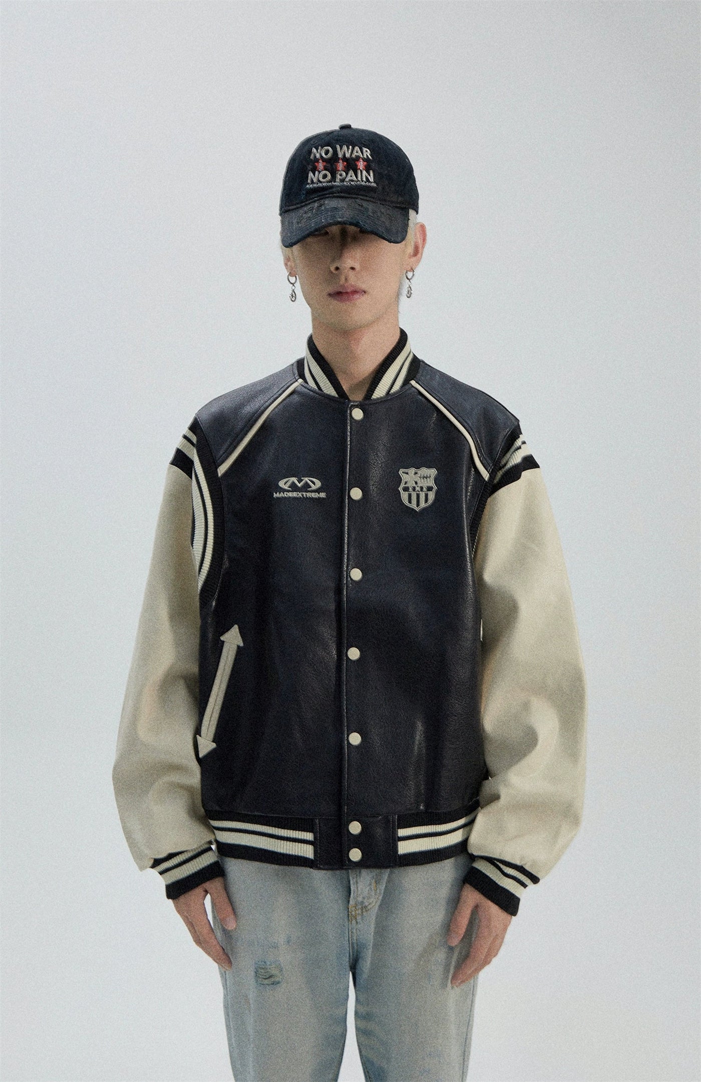 College Style Varsity PU Leather Jacket Korean Street Fashion Jacket By Ash Dark Shop Online at OH Vault