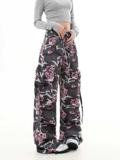 Roses and Camouflage Cargo Pants Korean Street Fashion Pants By Blacklists Shop Online at OH Vault