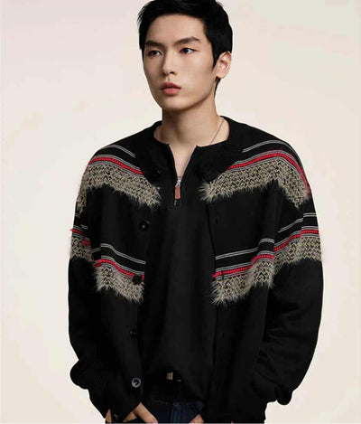 Pattern Blocks Buttoned Knit Cardigan