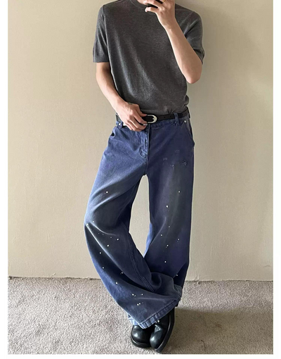 Faded Ink-Splashed Jeans Korean Street Fashion Jeans By MaxDstr Shop Online at OH Vault