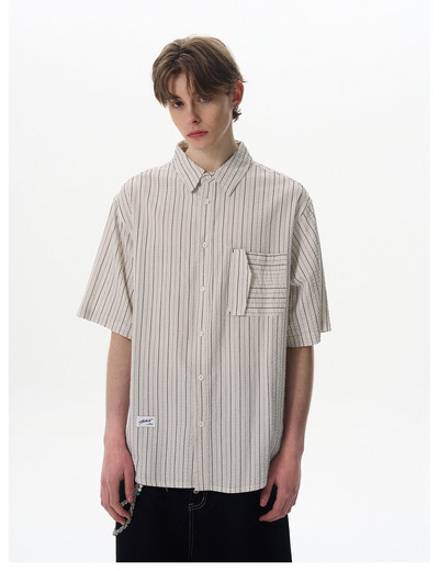 Irregular Pocket Striped Shirt Korean Street Fashion Shirt By MaxDstr Shop Online at OH Vault