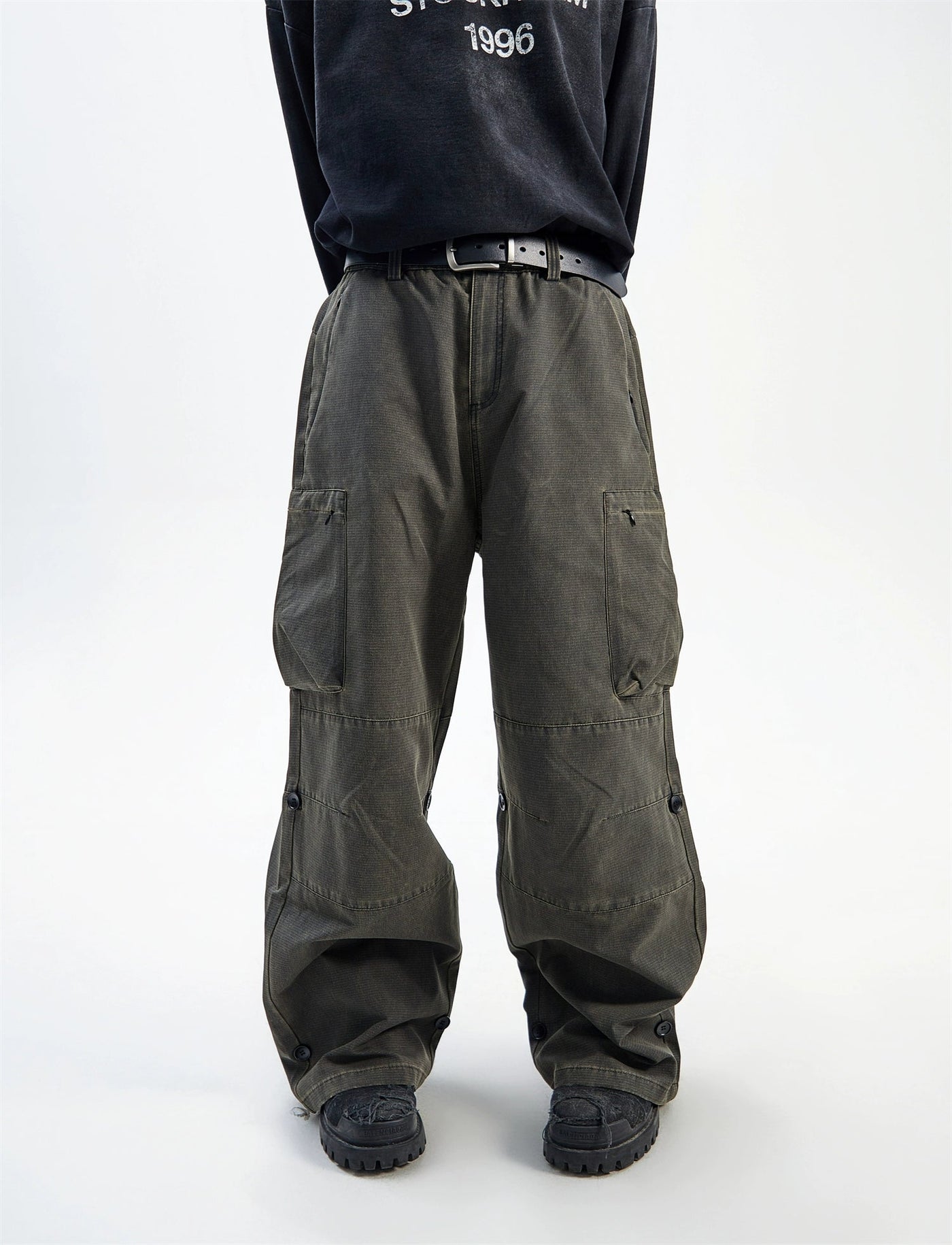 Big Pocket Buttons Baggy Fit Cargo Pants Korean Street Fashion Pants By Ash Dark Shop Online at OH Vault