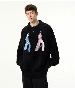 Fuzzy Contrast Embroidery Sweater Korean Street Fashion Sweater By Mad Witch Shop Online at OH Vault