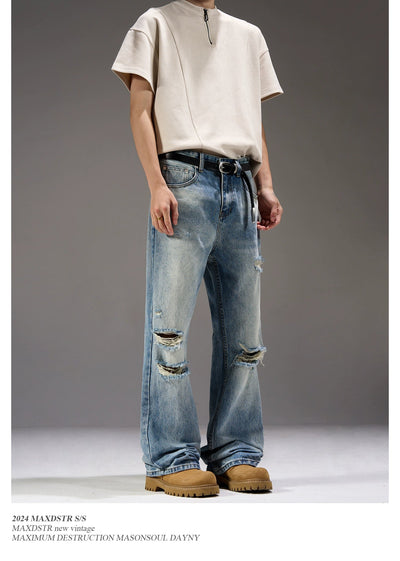 Ripped Hole Flared Jeans Korean Street Fashion Jeans By MaxDstr Shop Online at OH Vault