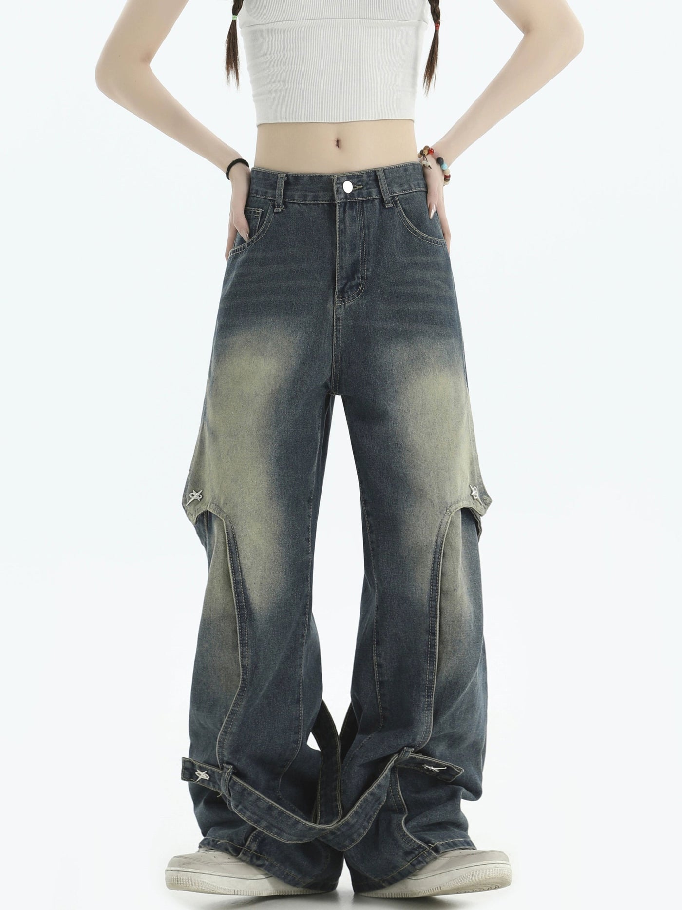 Faded Irregular Straps Jeans Korean Street Fashion Jeans By INS Korea Shop Online at OH Vault