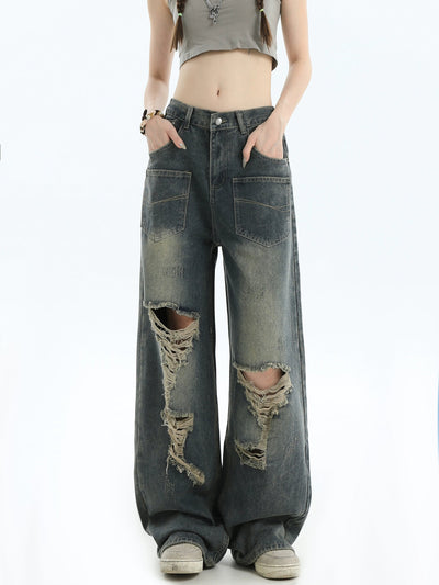 Multi-Pocket Ripped Detail Jeans Korean Street Fashion Jeans By INS Korea Shop Online at OH Vault