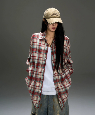 Oversized Plaid Pattern Shirt Korean Street Fashion Shirt By MaxDstr Shop Online at OH Vault