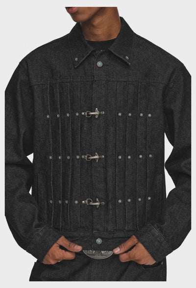 Retro Color Pleated Fireman Clasp Denim Jacket Korean Street Fashion Jacket By ANTIDOTE Shop Online at OH Vault