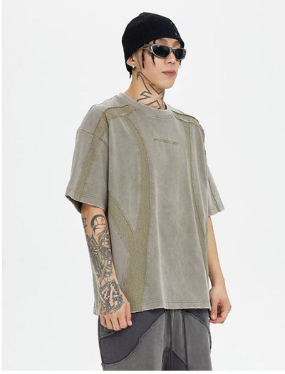 Spliced Rough Texture T-Shirt Korean Street Fashion T-Shirt By Face2Face Shop Online at OH Vault