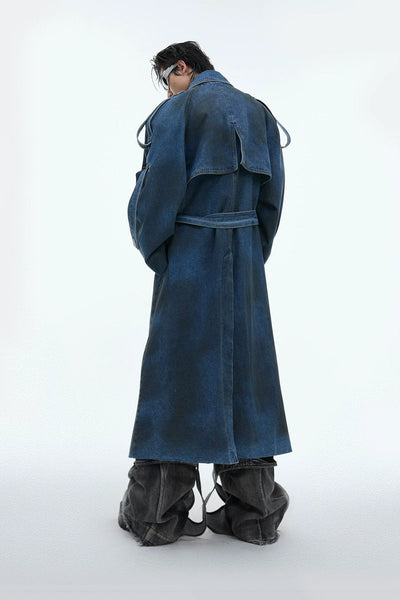 Structured Waist Belt Denim Coat Korean Street Fashion Long Coat By Argue Culture Shop Online at OH Vault