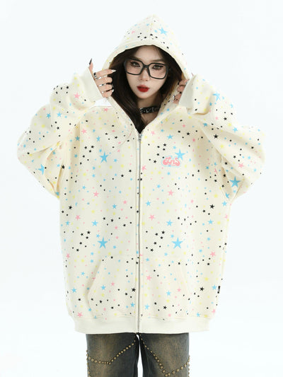 Stars Print Pattern Zipped Hoodie Korean Street Fashion Hoodie By INS Korea Shop Online at OH Vault