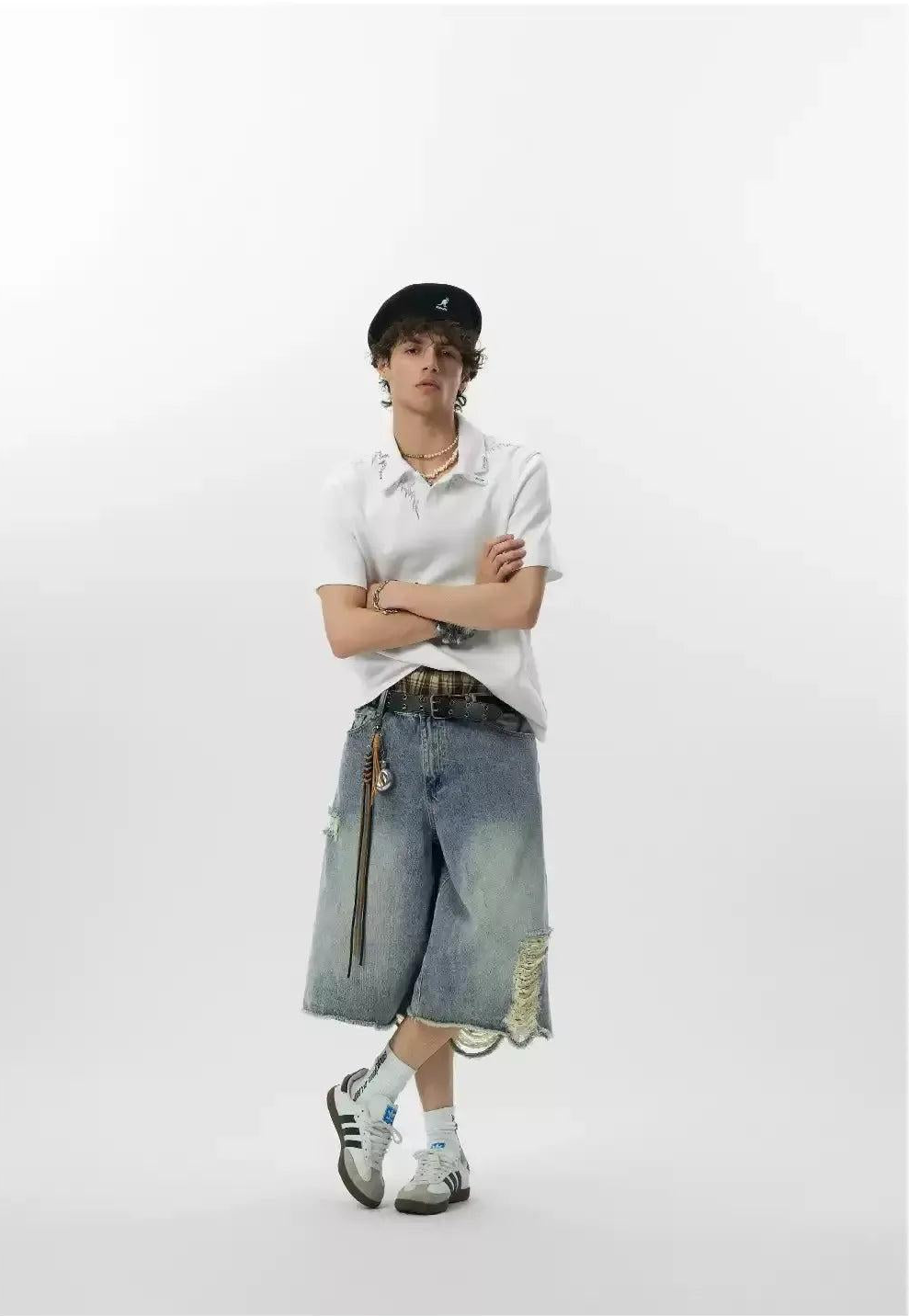 Faded Ripped Detail Denim Shorts Korean Street Fashion Shorts By JHYQ Shop Online at OH Vault