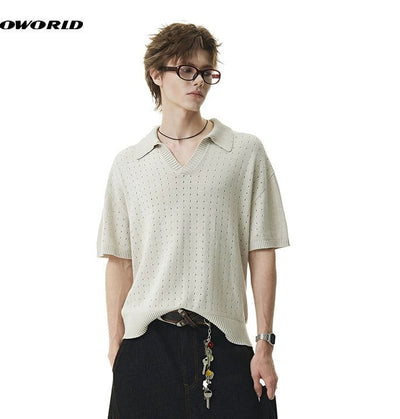 Hole-Punch Knitted Polo Korean Street Fashion Polo By Cro World Shop Online at OH Vault