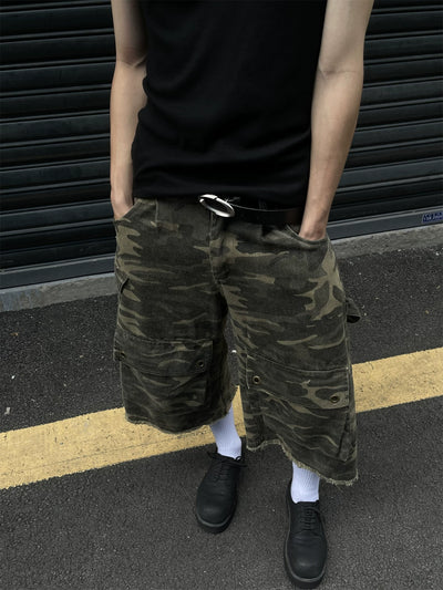 Raw Edge Camouflage Shorts Korean Street Fashion Shorts By MaxDstr Shop Online at OH Vault