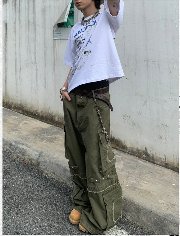 Rivet Punk Wide Cargo Pants Korean Street Fashion Pants By Pioneer of Heroism Shop Online at OH Vault