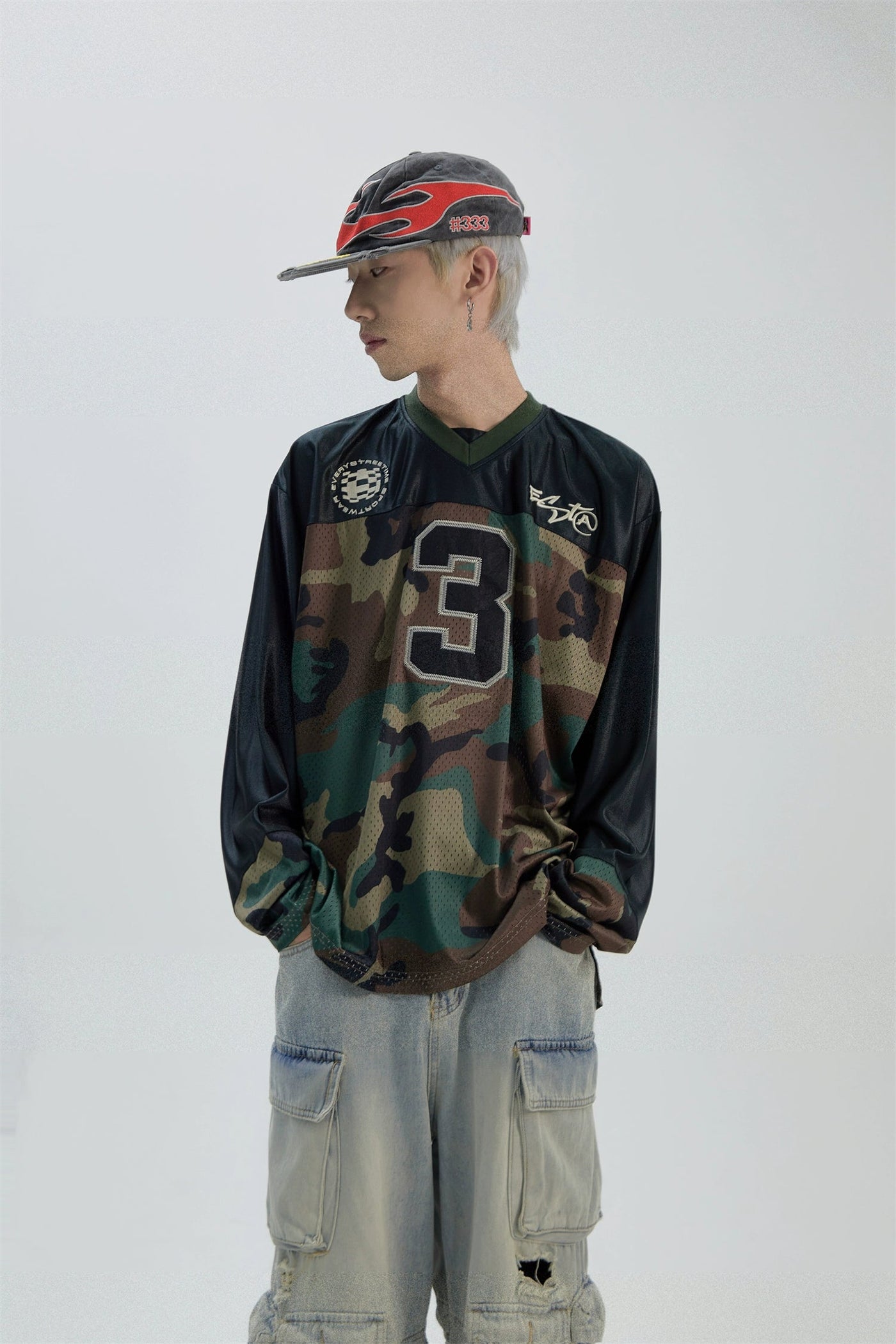 Embroidered Letter Camo Long Sleeve T-Shirt Korean Street Fashion T-Shirt By Ash Dark Shop Online at OH Vault