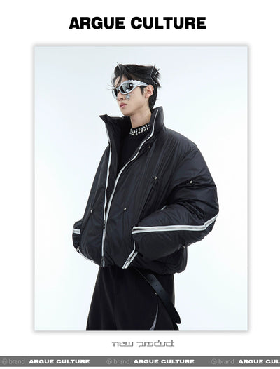 Contrast Multi-Zipped Puffer Jacket Korean Street Fashion Jacket By Argue Culture Shop Online at OH Vault