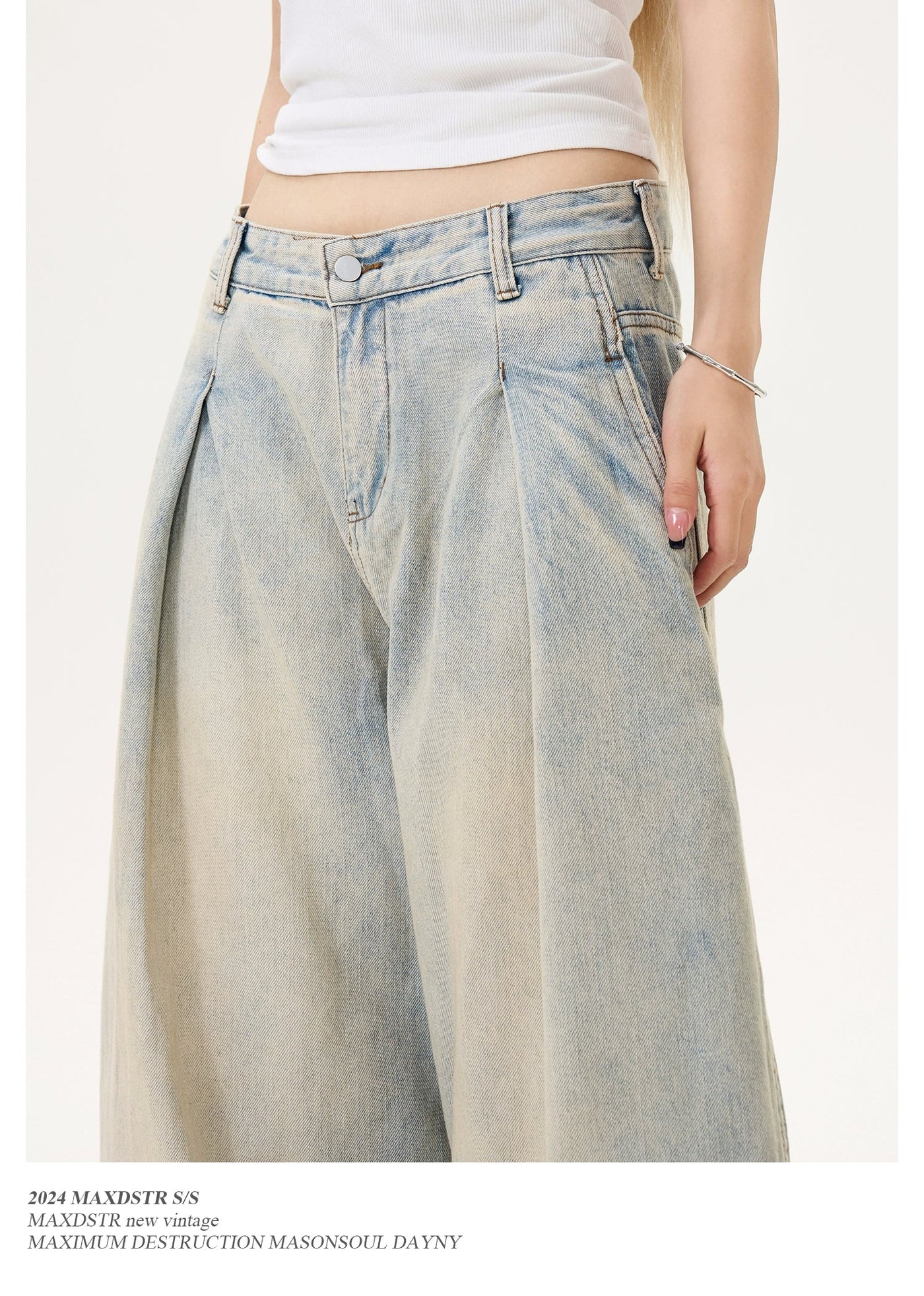 Sand Washed Pleats Scimitar Shape Jeans Korean Street Fashion Jeans By MaxDstr Shop Online at OH Vault