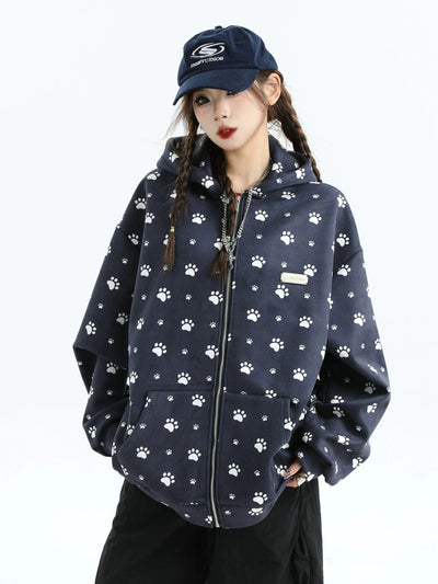 Paw Print Pattern Detail Hoodie Korean Street Fashion Hoodie By INS Korea Shop Online at OH Vault