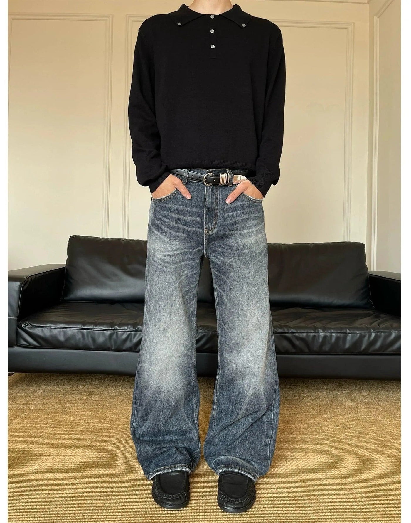 Whiskered Raw Edge Bootcut Jeans Korean Street Fashion Jeans By MaxDstr Shop Online at OH Vault