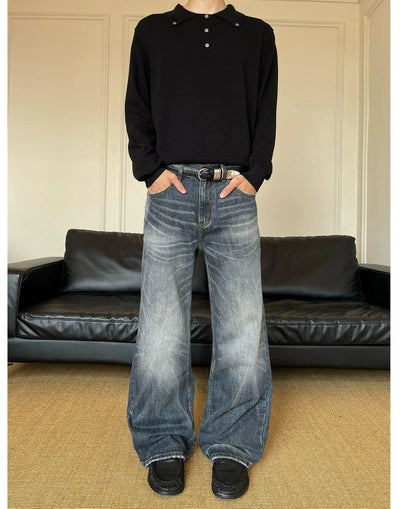 Whiskered Raw Edge Bootcut Jeans Korean Street Fashion Jeans By MaxDstr Shop Online at OH Vault