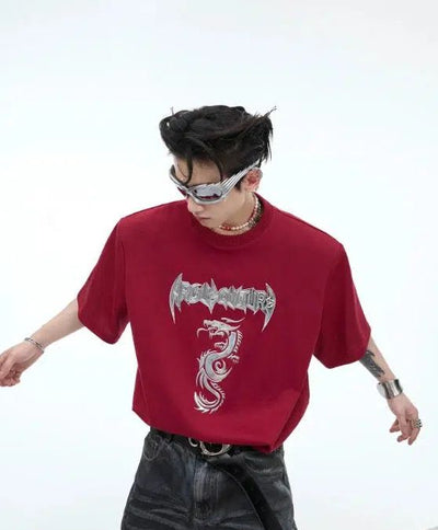 Metallic Logo and Dragon T-Shirt Korean Street Fashion T-Shirt By Argue Culture Shop Online at OH Vault