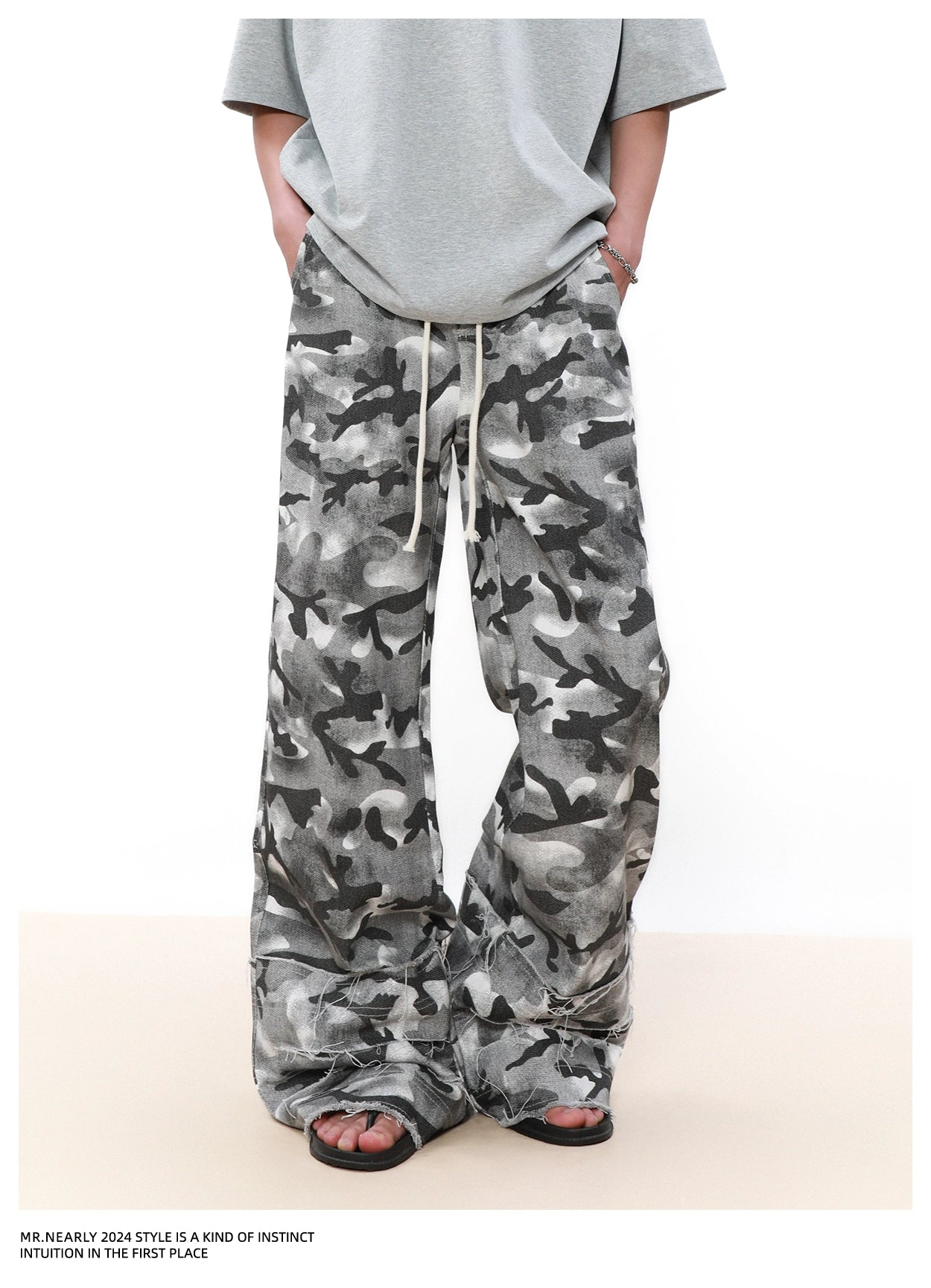 Baggy Raw Edge Camo Pants Korean Street Fashion Pants By Mr Nearly Shop Online at OH Vault