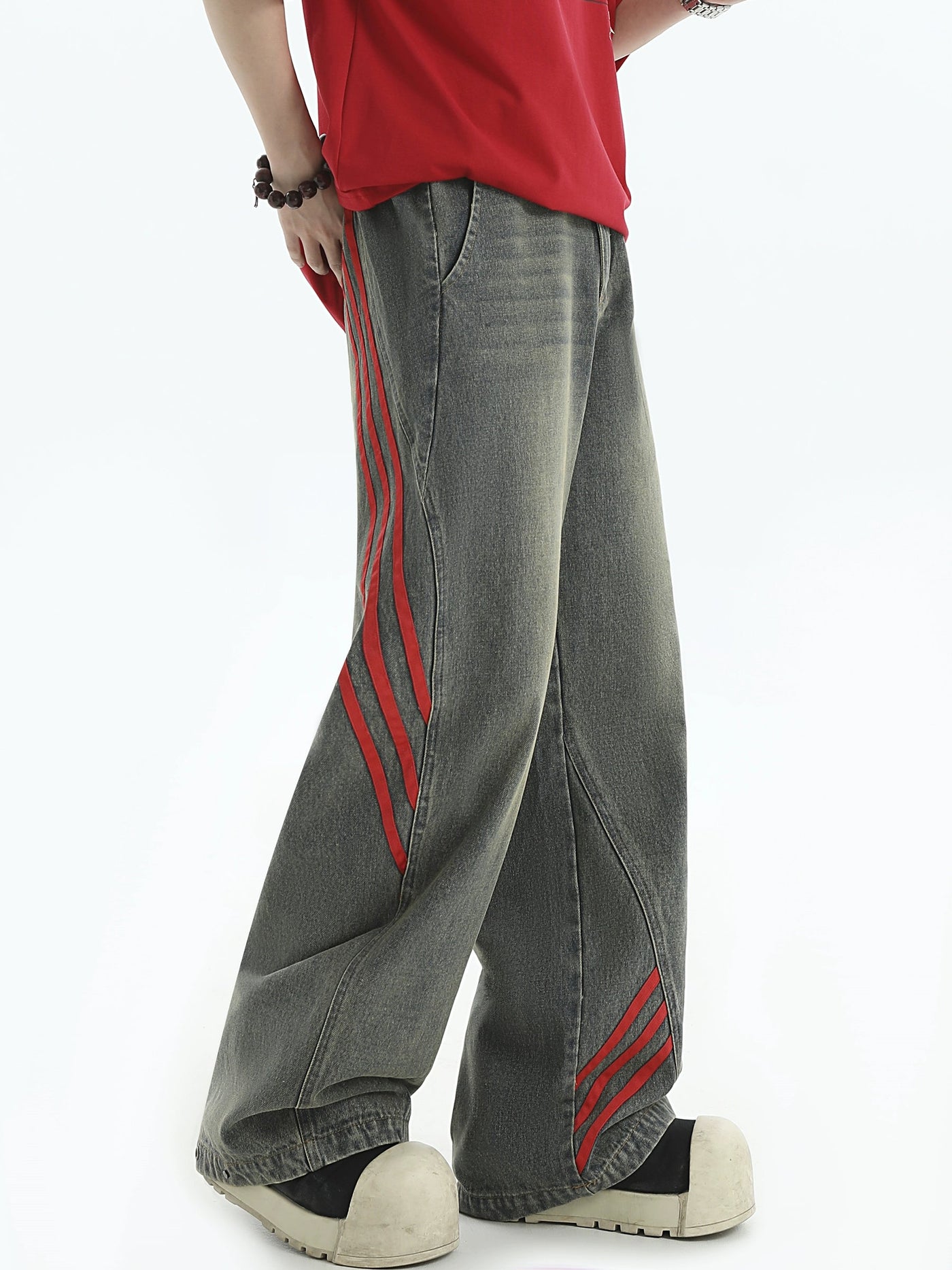 Red Lines Bootcut Jeans Korean Street Fashion Jeans By INS Korea Shop Online at OH Vault