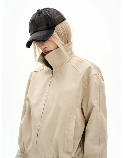 Layered Collar Ruched Hem Jacket Korean Street Fashion Jacket By MaxDstr Shop Online at OH Vault