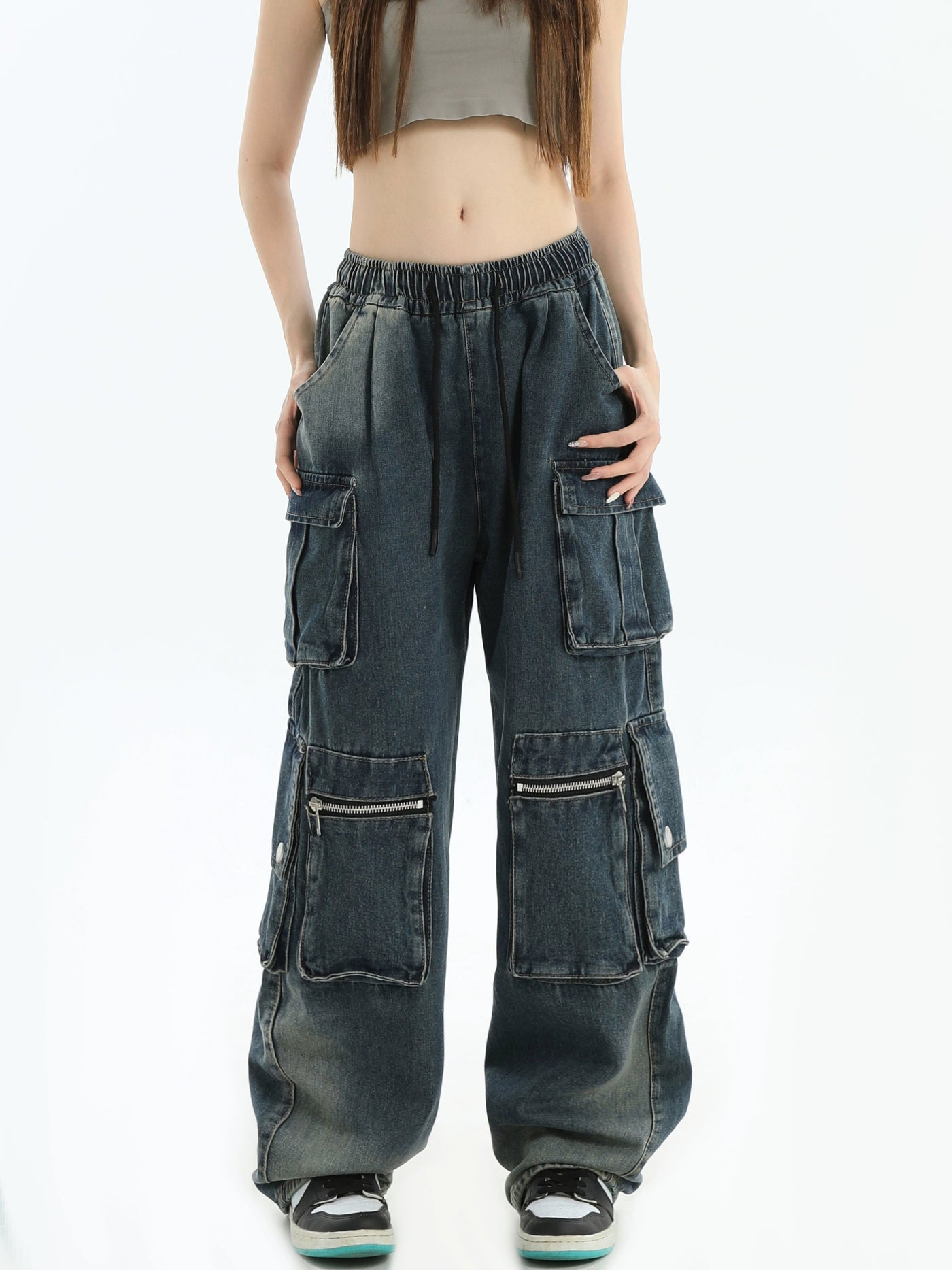 Multi-Pocket Detail Cargo Jeans Korean Street Fashion Jeans By INS Korea Shop Online at OH Vault