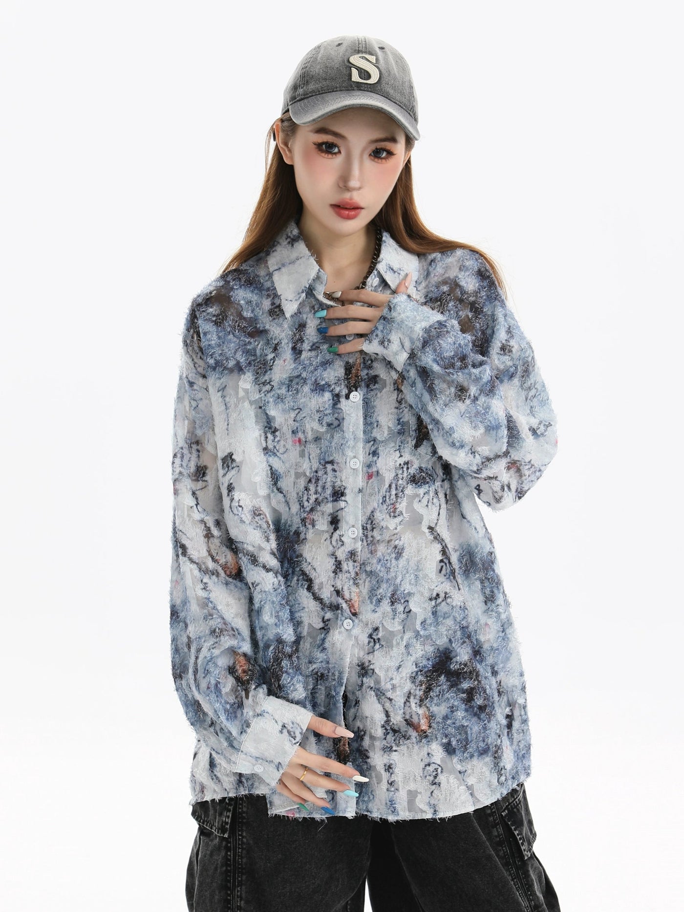Distressed Textures Abstract Shirt Korean Street Fashion Shirt By INS Korea Shop Online at OH Vault