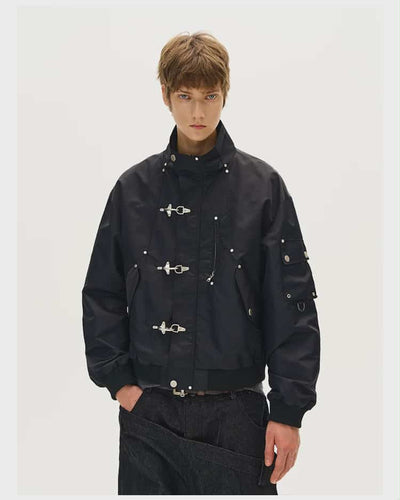 Stand Collar Fireman Clasp Bomber Jacket Korean Street Fashion Jacket By Mad Witch Shop Online at OH Vault